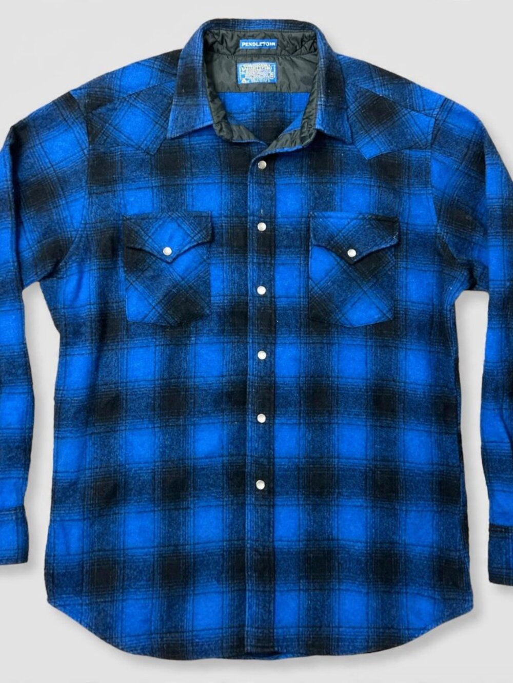 Pendleton Wool Western Shirt XL Blue Black Plaid USA
